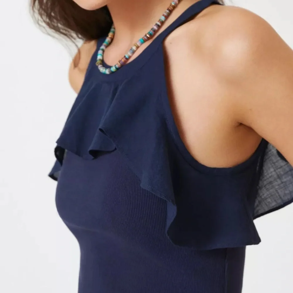 Anthropologie Maeve Ruffled Rib Halter
Tank Sleeveless Navy Top Women’s Size XS - Picture 2 of 8